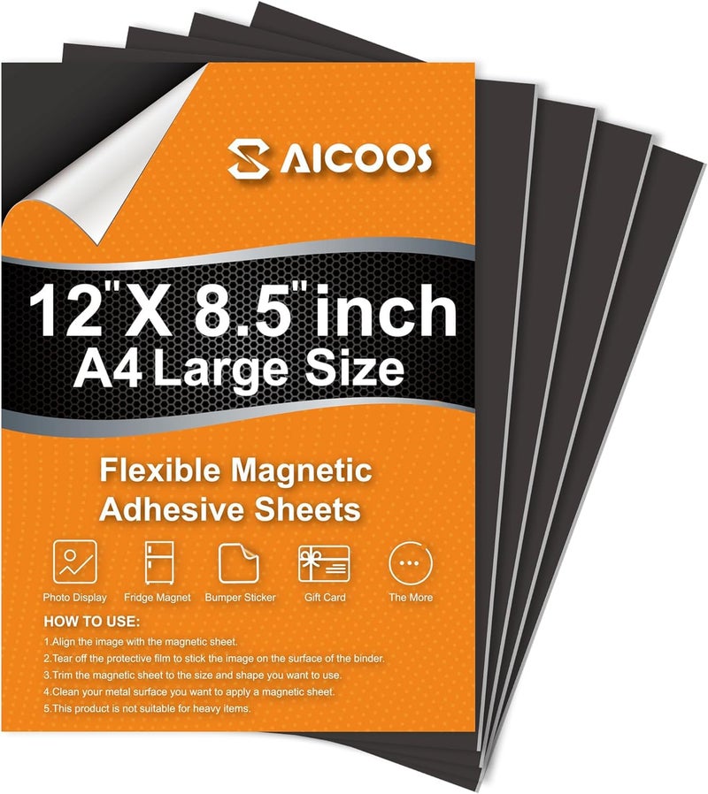 Magnetic Sheets with Adhesive Backing Easy to Cut Magnet Sheet for Photos Stickers Die Storage A4 Large Size 12 x 85 Extra Strong and Durable Displate Magnets for Fridge Cabinets 4Pcs
