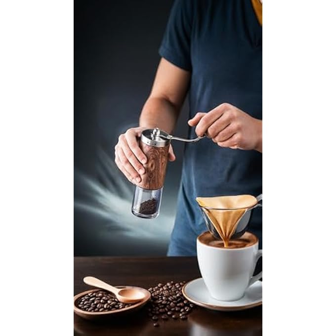 Honwor WoodHandled Manual Coffee Grinder Adjustable Coarse To Fine Grind For Home Office  Travel  Compact  EasyClean Design - Image 4