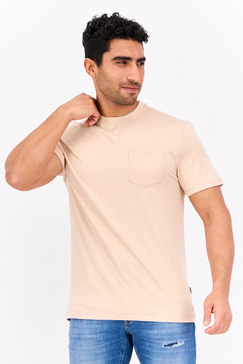 Beause Men Round Neck Short Sleeves Plain T-Shirt, Dusty Rose - Image 1