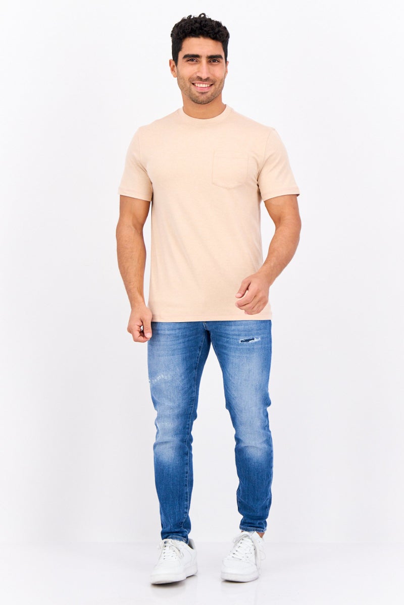 Beause Men Round Neck Short Sleeves Plain T-Shirt, Dusty Rose - Image 4