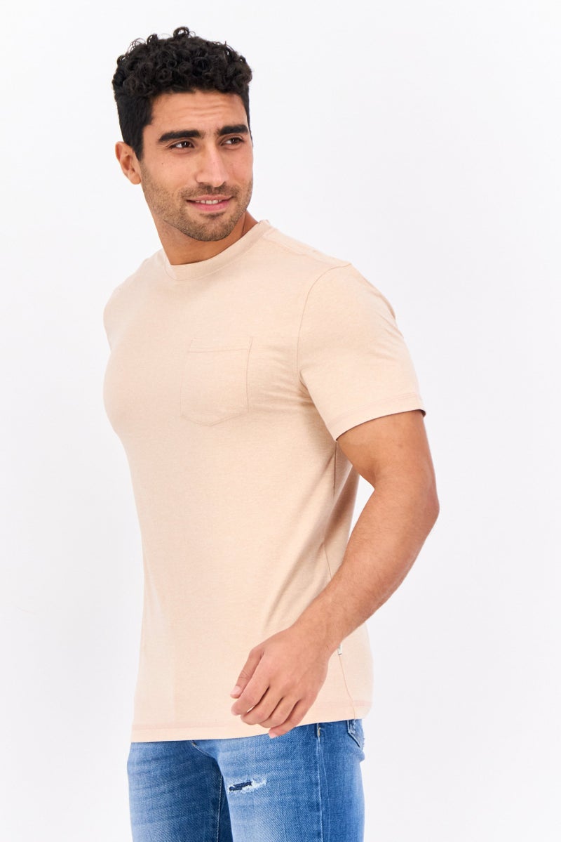 Beause Men Round Neck Short Sleeves Plain T-Shirt, Dusty Rose - Image 2