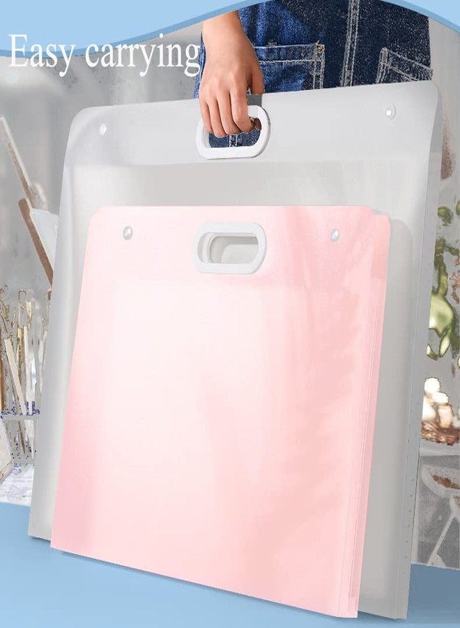 Sohynca 2pcs Plastic Art Portfolio Folder 17.32x13.22inch and 12.99x11inch Arts Storage Case for Diamond Painting, Student Drawing Container, Kids Artworks Keepsakes Storage Case,A3 and Letter Size (Pink) - Image 5