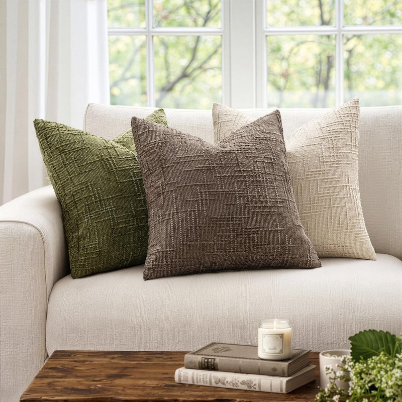 MIULEE Textured Throw Pillow Covers Thick Chenille Decorative Pillows Taupe Grey 18x18 Inch Set of 2 Modern Boho Farmhouse Home Decor Neutral Cushion Covers for Couch Sofa Living Room Bedroom - Image 4