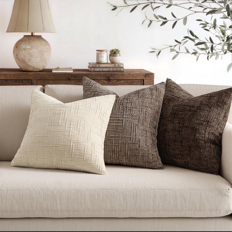 MIULEE Textured Throw Pillow Covers Thick Chenille Decorative Pillows Taupe Grey 18x18 Inch Set of 2 Modern Boho Farmhouse Home Decor Neutral Cushion Covers for Couch Sofa Living Room Bedroom - Image 5