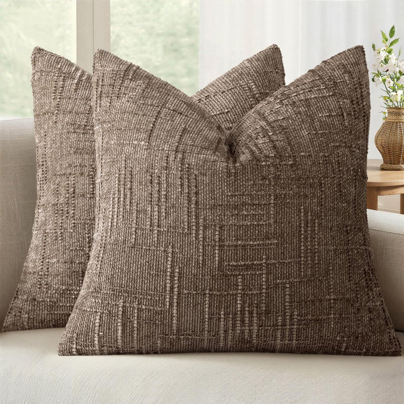 MIULEE Textured Throw Pillow Covers Thick Chenille Decorative Pillows Taupe Grey 18x18 Inch Set of 2 Modern Boho Farmhouse Home Decor Neutral Cushion Covers for Couch Sofa Living Room Bedroom - Image 1