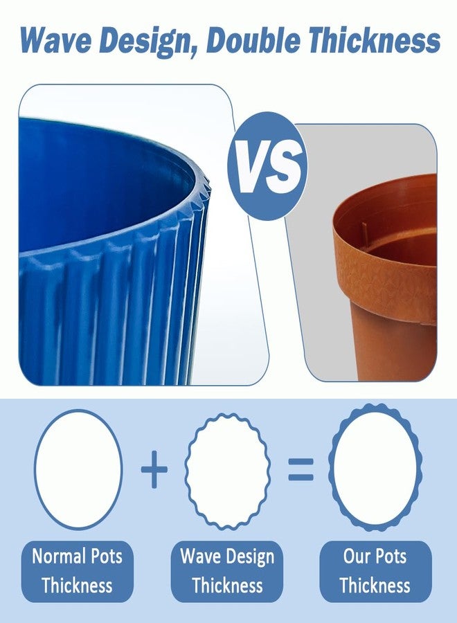 RooTrimmer 7 inch Large Plant Pots with Drainage Holes and Tray Saucers, 6 Pack Plastic Thick Sturdy Flower Pots for Plants Indoor Outdoor - Image 3
