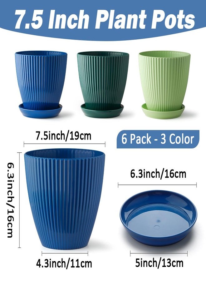 RooTrimmer 7 inch Large Plant Pots with Drainage Holes and Tray Saucers, 6 Pack Plastic Thick Sturdy Flower Pots for Plants Indoor Outdoor - Image 2
