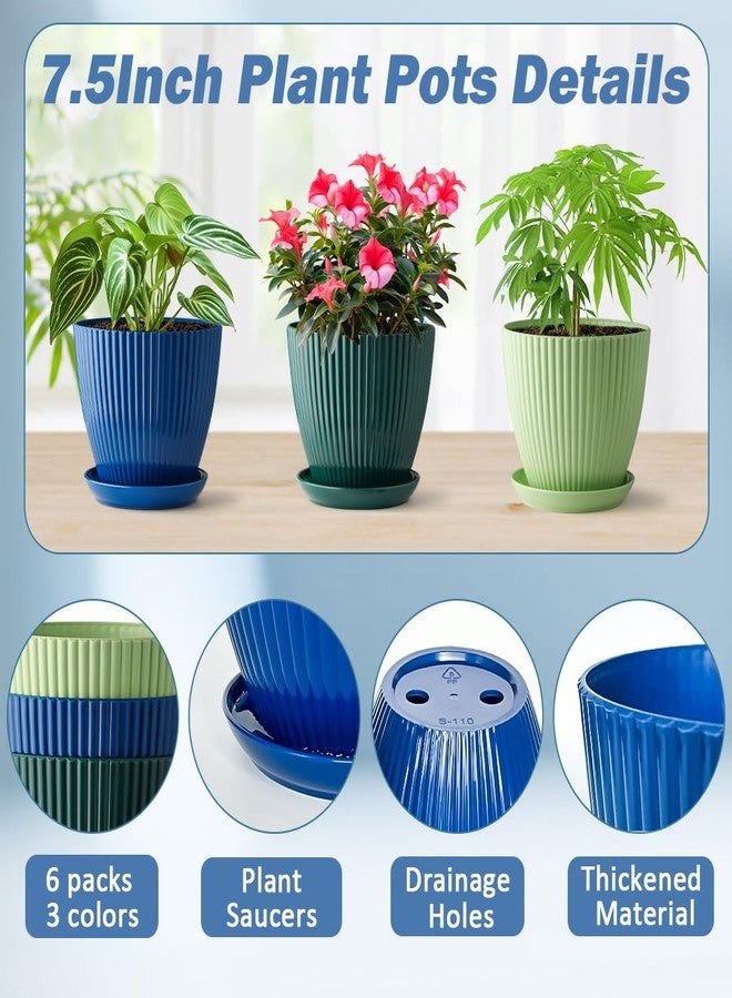 RooTrimmer 7 inch Large Plant Pots with Drainage Holes and Tray Saucers, 6 Pack Plastic Thick Sturdy Flower Pots for Plants Indoor Outdoor - Image 5