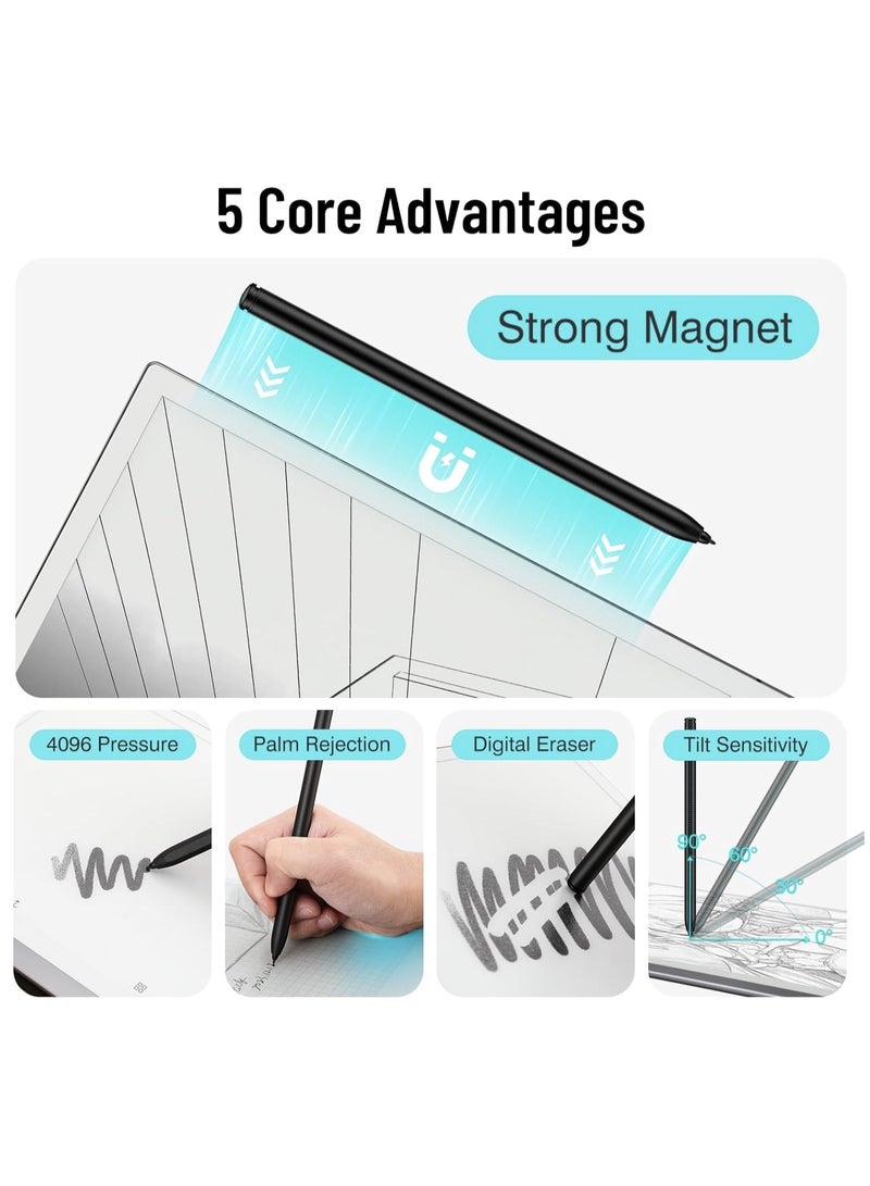 Magnetic Stylus Pen for Remarkable 2 Pen with Eraser, Digital Replacement Pen for Remarkable 2 Stylus Alternative Marker Plus, 4096 Pressure Sensitivity, Palm Rejection, Tilt Support with 5 Pen Tips  - Image 3