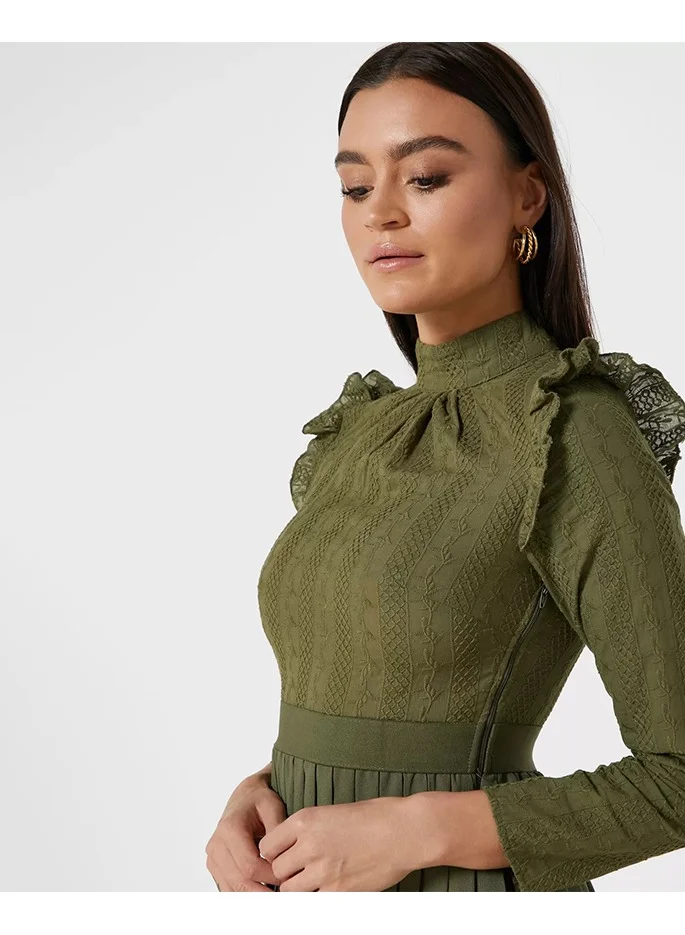 Little Mistress Little Mistress Khaki Pleated Midaxi