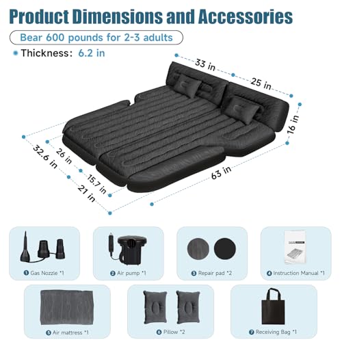DikaSun SUV Air Mattress Double-Sided Flocking Car Mattresses for Car Bed, Travel Camping Sleeping Bed with Air Pump 2 Pillows - Image 5