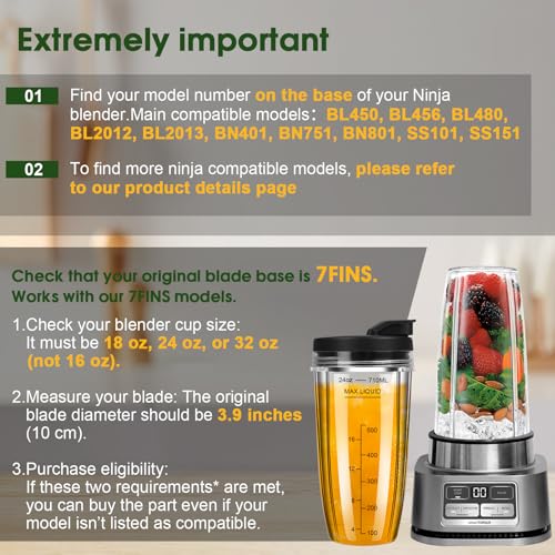 UBYNID Blender Cups Replacement for Ninja, 24oz Ninja Blender Cups with To-Go Lids Compatible with Ninja BN401, BL450, BL456, BL480, BL2012, BL2013, BN751, BN801, SS101, SS151 (3 Pack) - Image 3