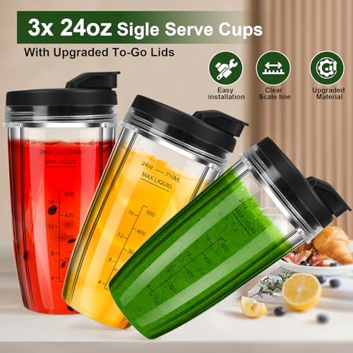 UBYNID Blender Cups Replacement for Ninja, 24oz Ninja Blender Cups with To-Go Lids Compatible with Ninja BN401, BL450, BL456, BL480, BL2012, BL2013, BN751, BN801, SS101, SS151 (3 Pack) - Image 5