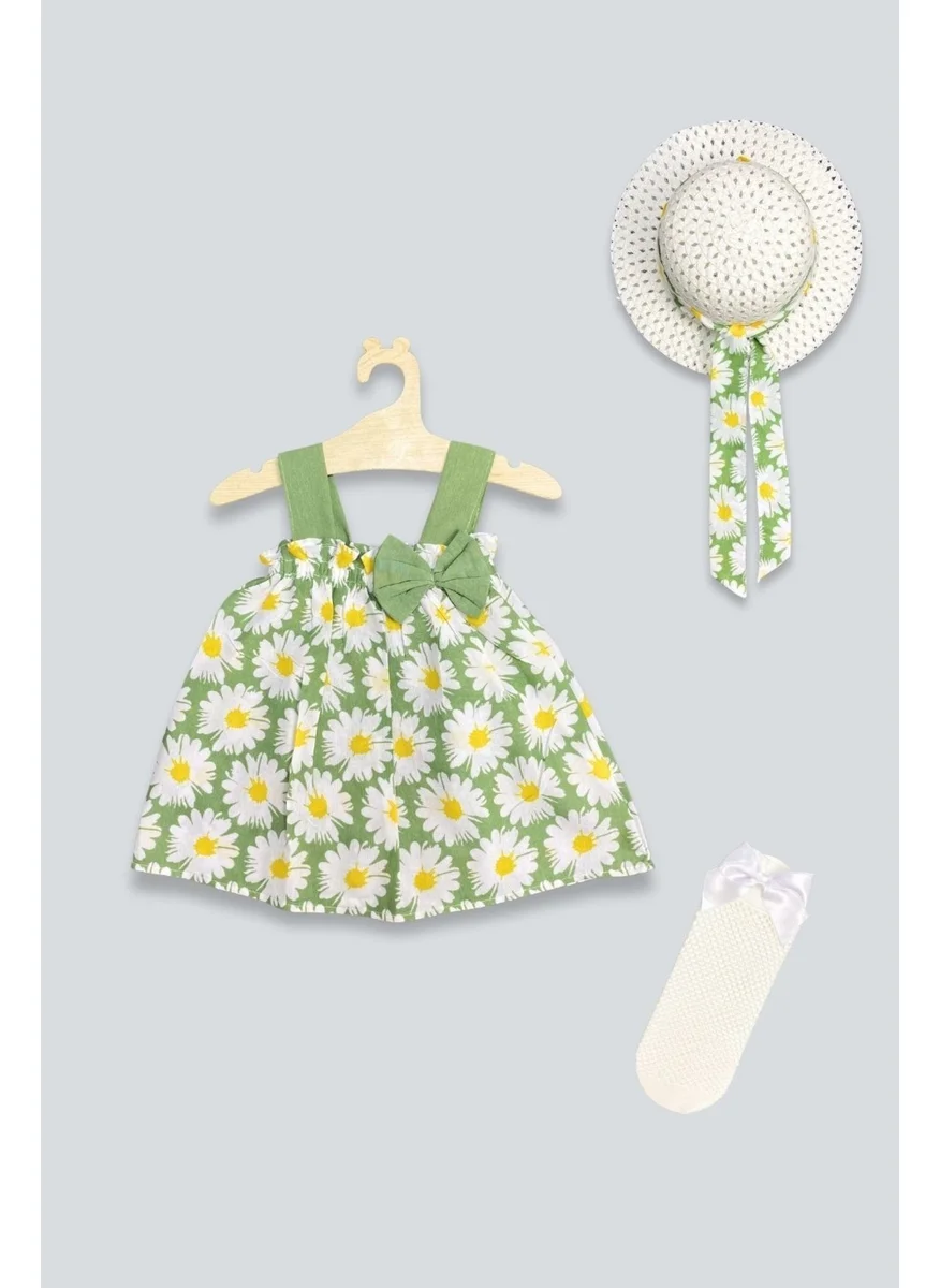 ادا بيبيك تشوكوك Ada Baby Hat Green Flower Patterned Dress Fishnet Socks Set