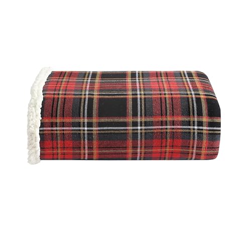 Eddie Bauer  Throw Blanket Cotton Flannel Home Decor All Season Reversible Sherpa Bedding Mountain Tartan Red Throw