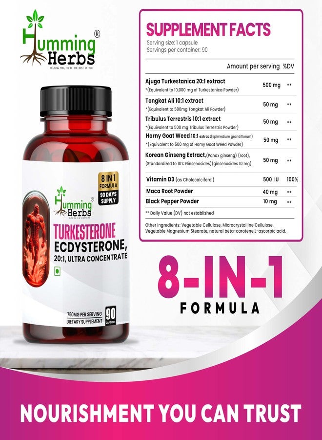 Humming Herbs Turkesterone Ecdysterone, Ajuga Turkestanica Extract, 7in1-11600mg eqv |Ultra-Pure and Bioavailable for Enhanced Absorption | Third Party Tested | 90 Capsules - Image 2