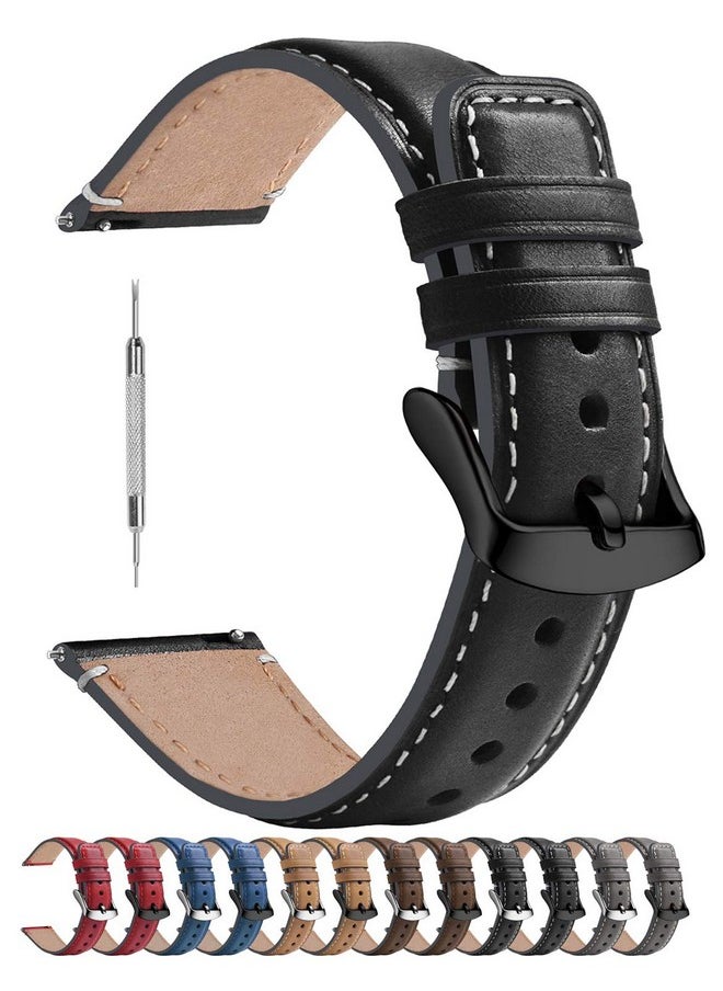 Fullmosa Fullmosa 20Mm Quick Release Watch Straps,Burnished Leather Band For Samsung Galaxy 5 40Mm 44Mm/Pro 45Mm/Watch 4 44Mm/Classic 46Mm 42Mm(2021)/Amazfit Bip/Amazfit Gts/Fossil Q Gazer,Black+Black  - Image 1