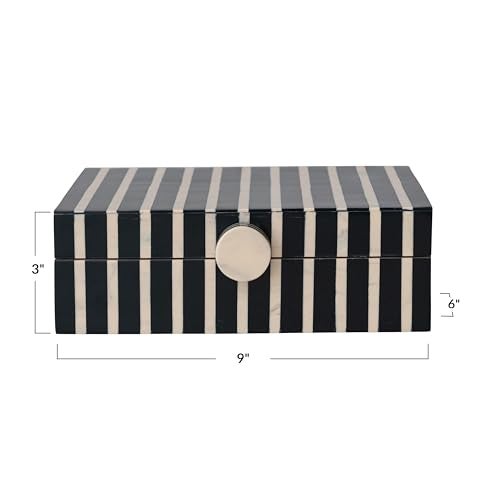 Creative Co-op Creative CoOp Handmade Mango Wood and Resin Striped Storage Box with Knob Black Tan Natural - Image 3