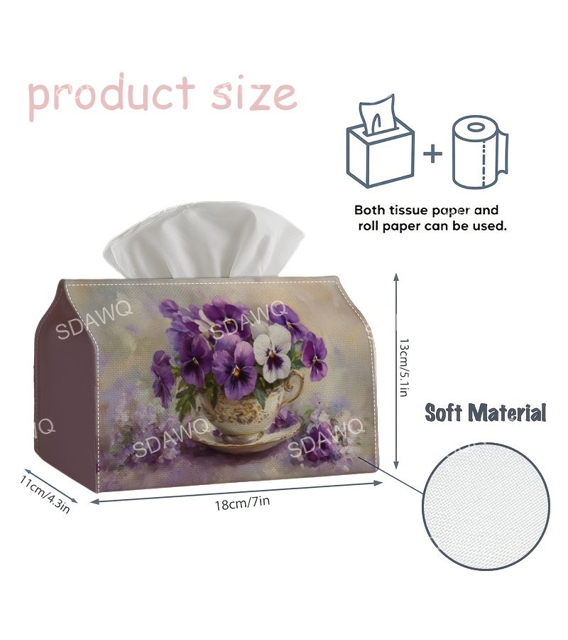 Romantic Botanical Tissue Box 1PC Floral Polyester Napkin Dispenser For Home Vehicle Event Decoration - Image 4