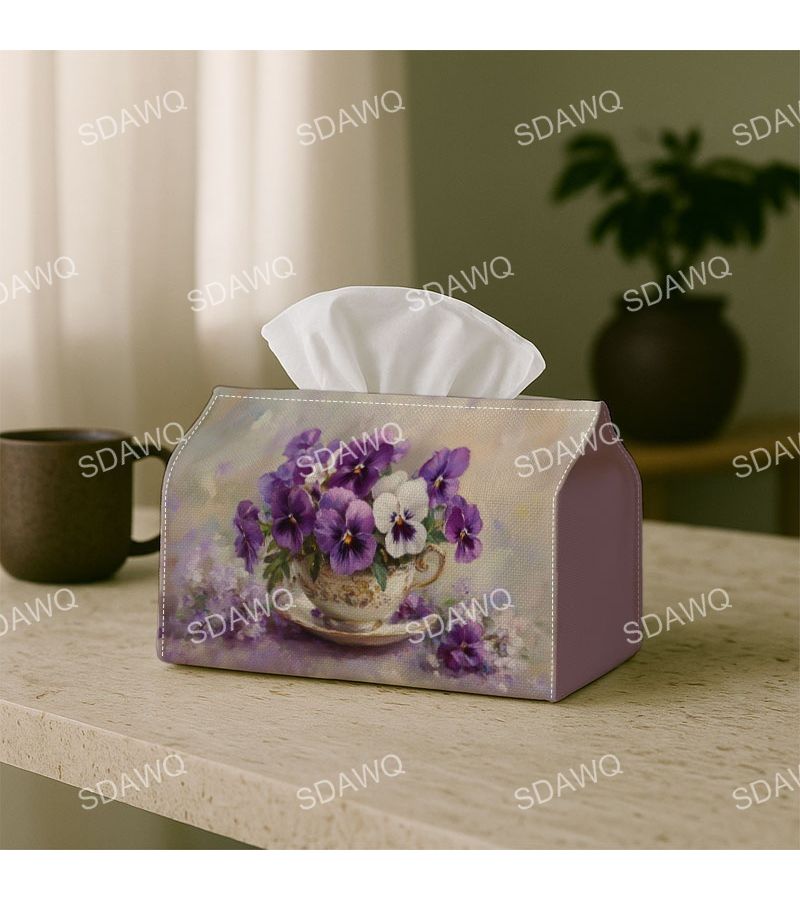 Romantic Botanical Tissue Box 1PC Floral Polyester Napkin Dispenser For Home Vehicle Event Decoration - Image 2