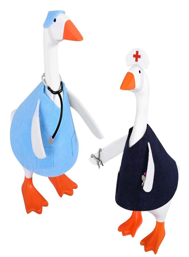 JcHrmers 2 Sets Doctor Nurse Desk Goose Outfits 7 Inch Mini Goose Healthcare Clothes Including Blue Medical Worker Nurse Scrubs with Stethoscope for Magnetic Goose Statue Key Holder - Image 1