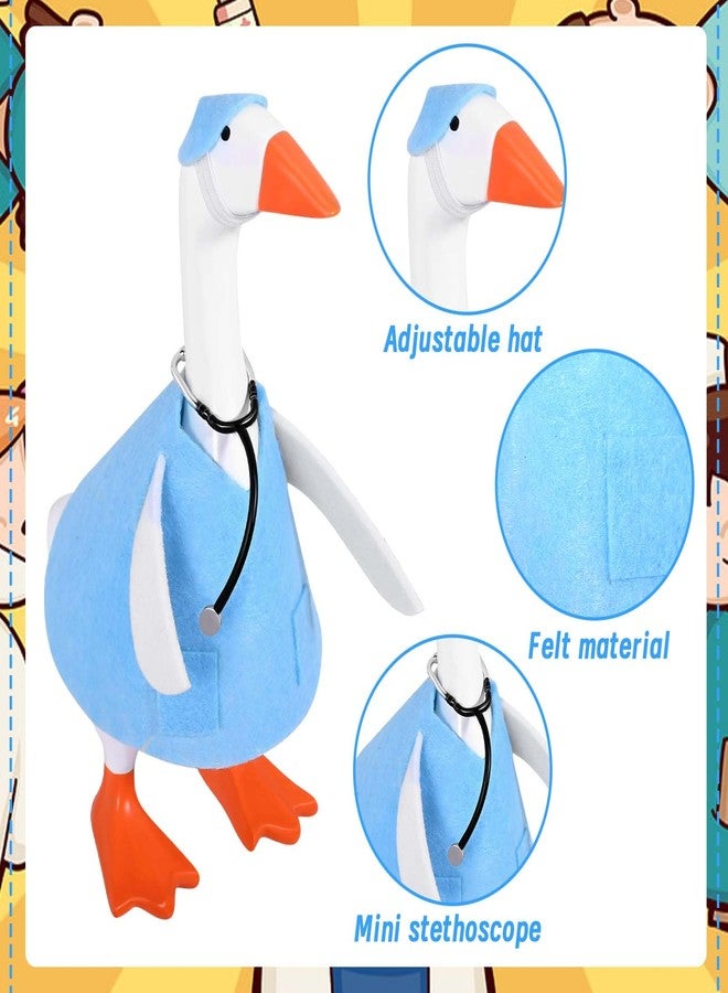 JcHrmers 2 Sets Doctor Nurse Desk Goose Outfits 7 Inch Mini Goose Healthcare Clothes Including Blue Medical Worker Nurse Scrubs with Stethoscope for Magnetic Goose Statue Key Holder - Image 3
