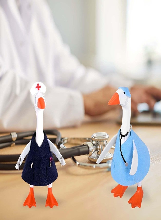 JcHrmers 2 Sets Doctor Nurse Desk Goose Outfits 7 Inch Mini Goose Healthcare Clothes Including Blue Medical Worker Nurse Scrubs with Stethoscope for Magnetic Goose Statue Key Holder - Image 4
