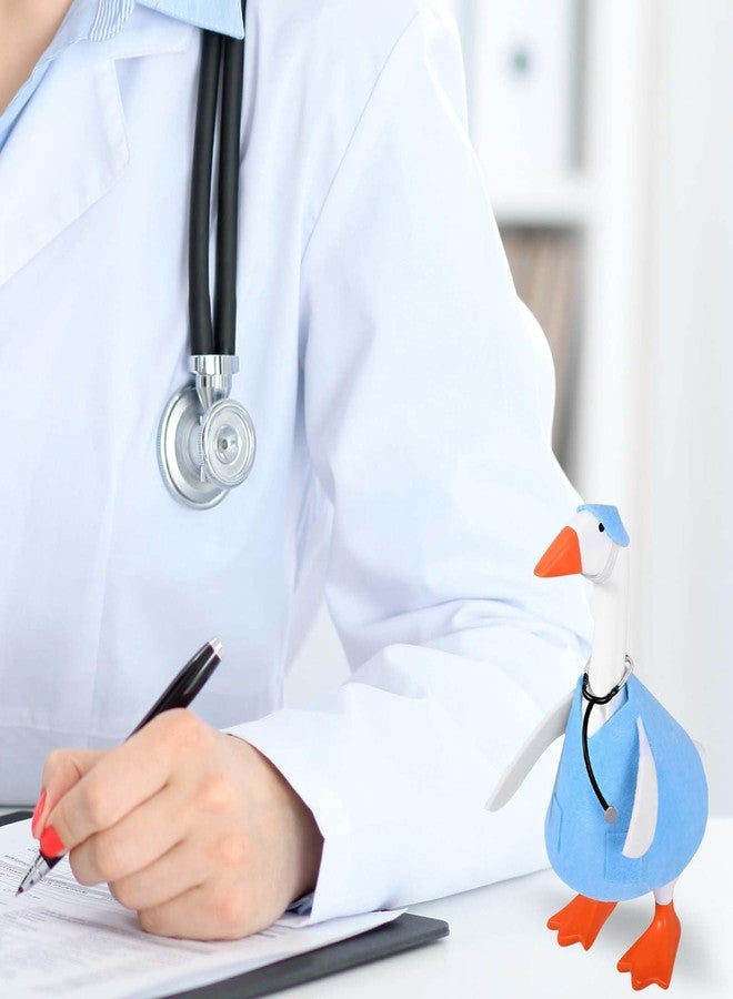 JcHrmers 2 Sets Doctor Nurse Desk Goose Outfits 7 Inch Mini Goose Healthcare Clothes Including Blue Medical Worker Nurse Scrubs with Stethoscope for Magnetic Goose Statue Key Holder - Image 5