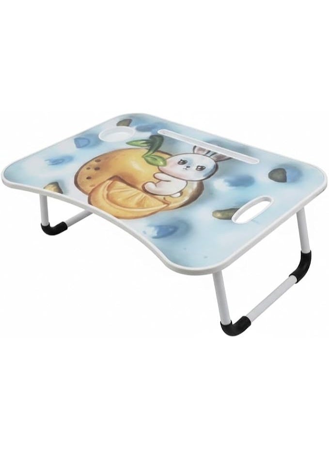 ترابيزة 3D متعددة الاستخدام – طاولة لاب توب ومذاكرة وعشاء على السرير مع حامل كوب وموبايل وفرامل فوم (لبني) Z - Image 1