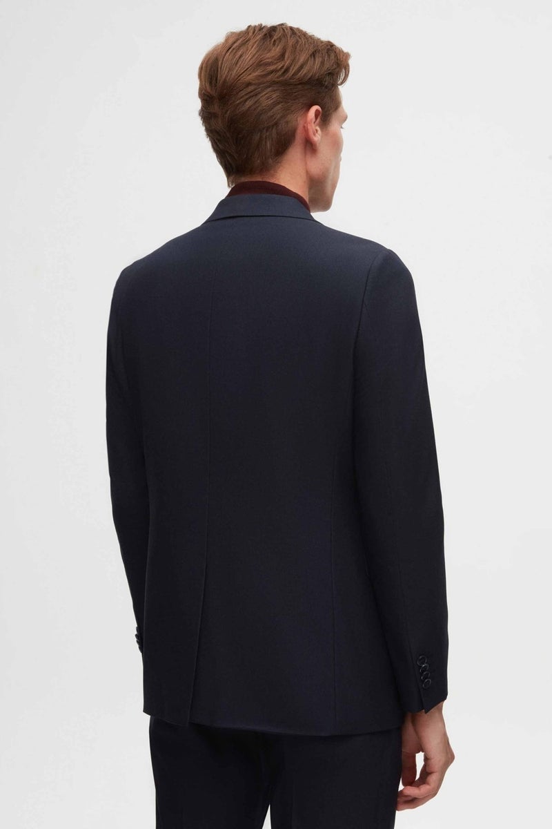 twn Slim Fit Navy Blue Plain Mono Collar Viscose Suit  - Image 5