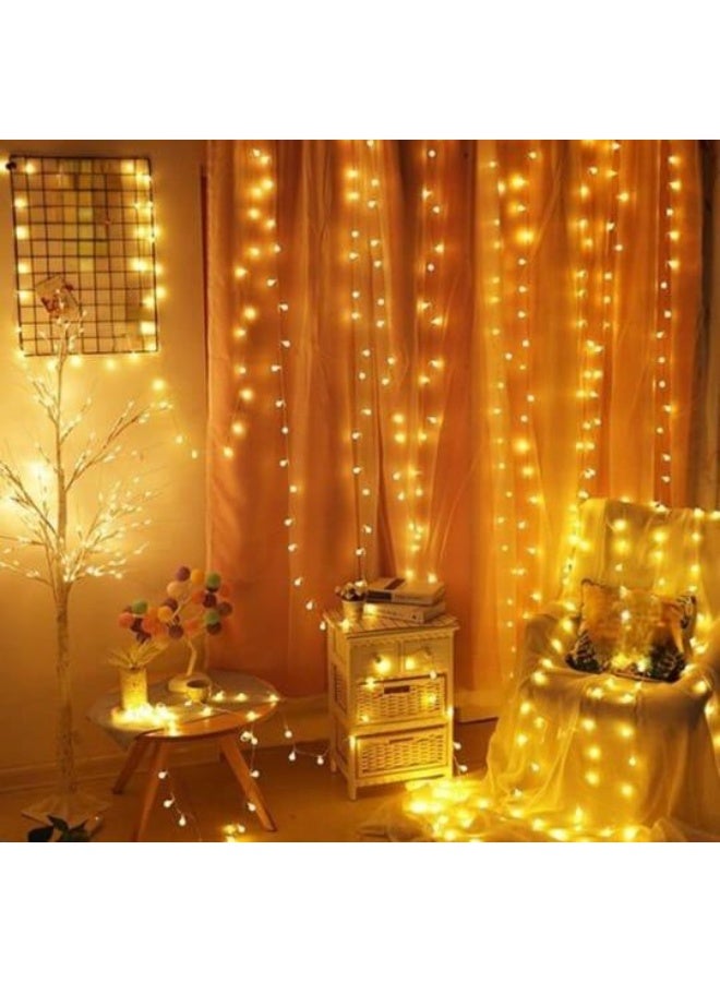 NAGAFA SHOP 3M Warm Yellow LED Curtain Lights – 12 Strands, 7 Lighting Modes, Perfect for Décor and Parties4.5*3 - Image 1