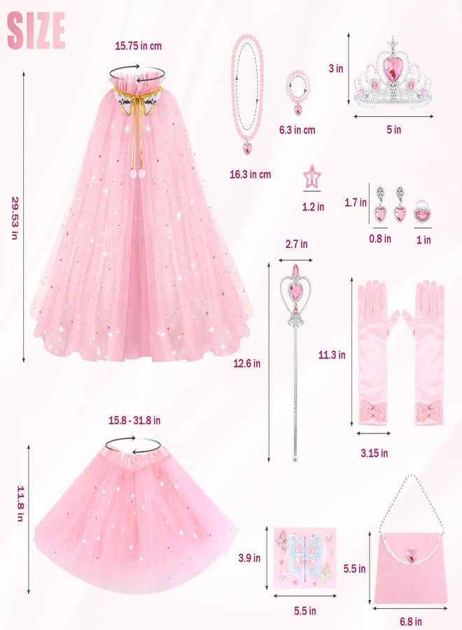 TAROSE Princess Dress Up for Girls, 12 PCS Princess Cape Outfit Clothes for Girl Birthday Gifts Ideas, Halloween Costumes Kids Gifts Toddler Toy for 3 4 5 6 7 8 Year Old Girls, Pink - Image 2