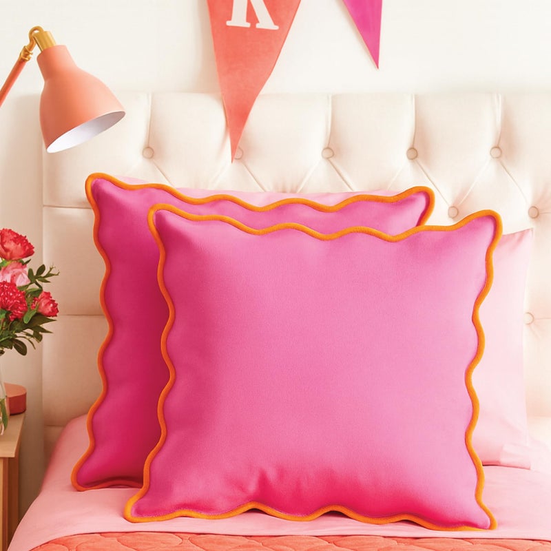 Orelle Scalloped Pillow Covers | Set of 2 | 100% Linen & Cotton | Decorative Throw Pillow Covers | 18x18â€ | Pink & Orange - Image 5
