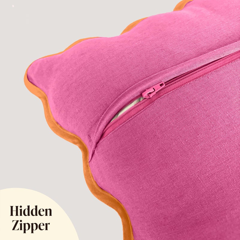 Orelle Scalloped Pillow Covers | Set of 2 | 100% Linen & Cotton | Decorative Throw Pillow Covers | 18x18â€ | Pink & Orange - Image 4