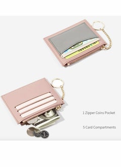 KASTWAVE Women's Small Wallet with Card Slots Multiple Card Slots Zip Card Holder Keychain Cropped Leather Wallet (Blue)  - Image 3