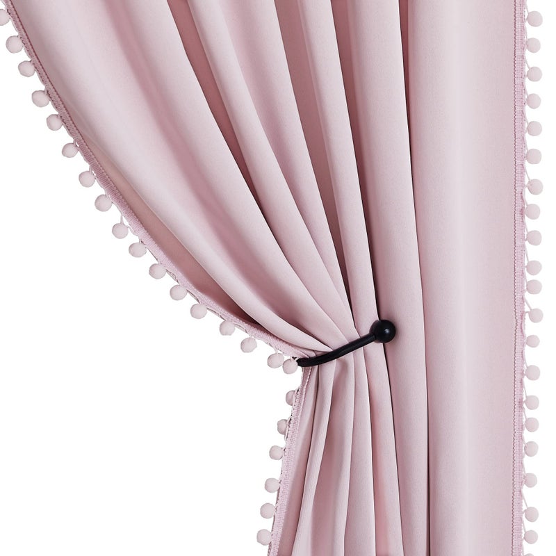 StangH Blackout Pink Curtains for Bedroom 84 inches Long Thermal Insulated Pompom Curtains for Baby GirlsNursery Room Energy Efficient Panels for Living Room W52 x L84 2 Panels