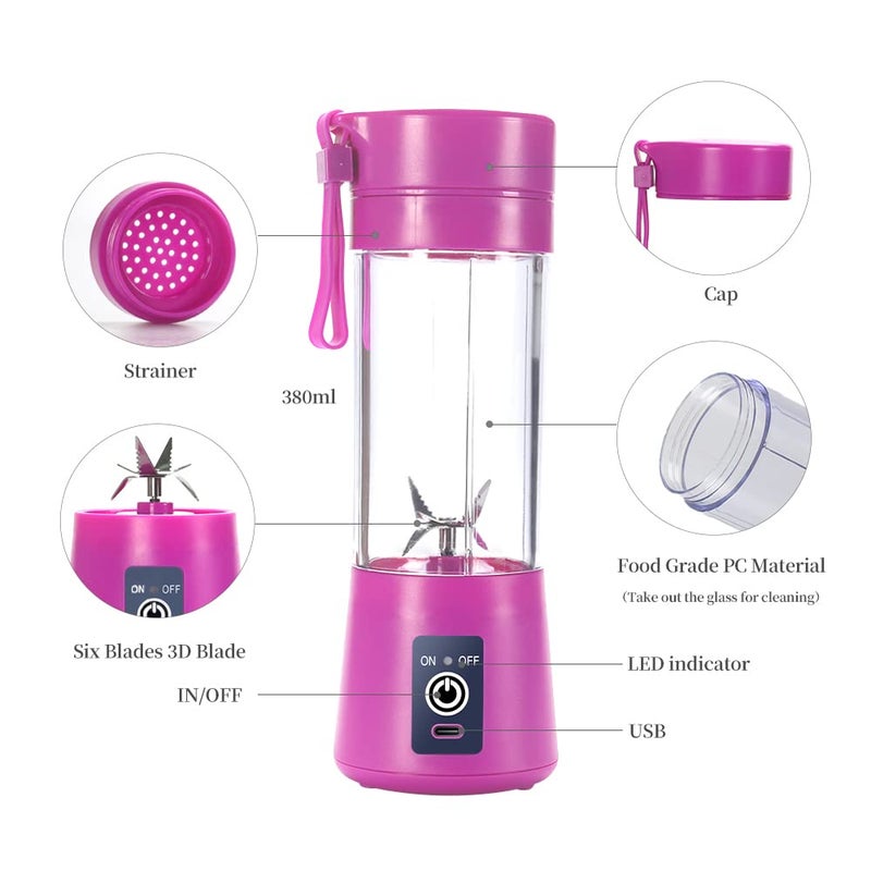 DoubleCare Portable Blender CupElectric USB JuicerMini Blender Portable For Shakes and Smoothies juice380ml Six Blades Great for Mixingpurple - Image 2