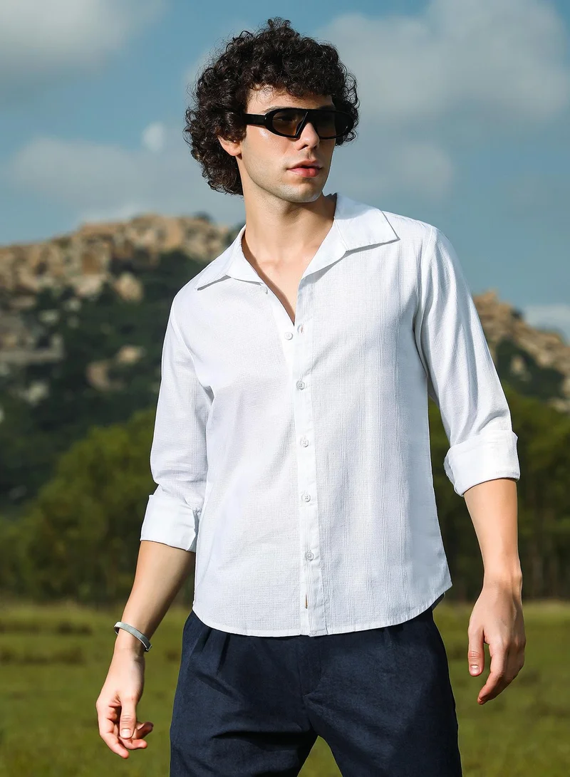 Campus Sutra Men's Ecru Beige Solid Relaxed Shirt