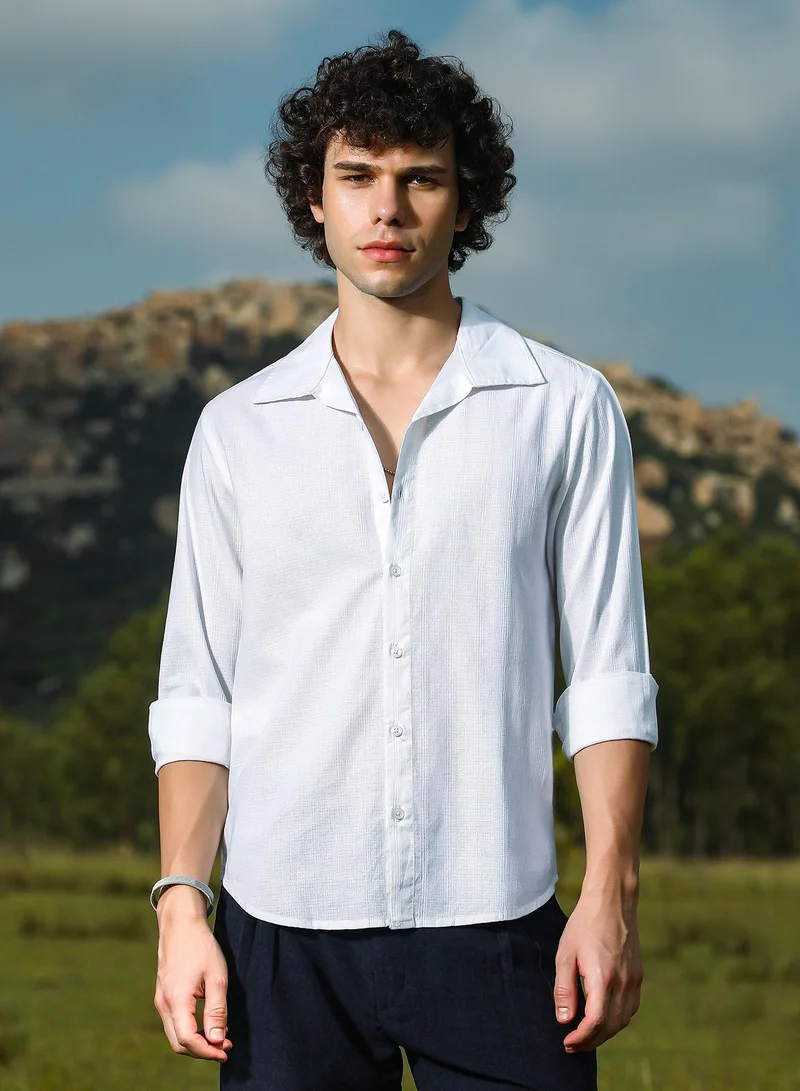 Campus Sutra Men's Ecru Beige Solid Relaxed Shirt