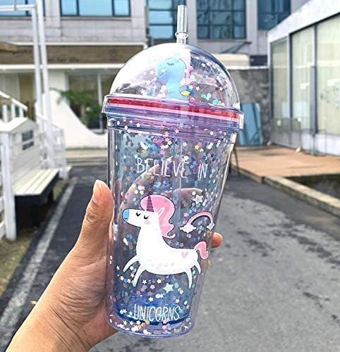 KAPILIX KAPILIX Plastic Light Non Light Sipper Tumbler with Straw 600ml Unicorn Design with Sparkle and Glitter Fancy Sipper for Girls Boys Best Gift Diwali Gift Multicolour Random Collection - Image 2