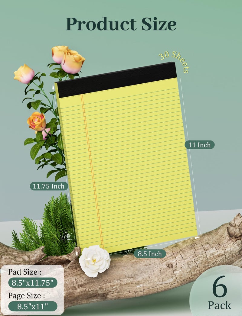 Aidunmis 6 Pack Yellow Legal Pads 8.5 x 11 College Ruled Lined Writing Note Pads 8.5 x 11 Narrow Ruled Yellow Paper Pads 8.5 x 11 Legal Pad 8.5 x 11 Pads of Paper 30 Sheets Writing Pad Legal Notepads 8.5 x 11 - Image 2