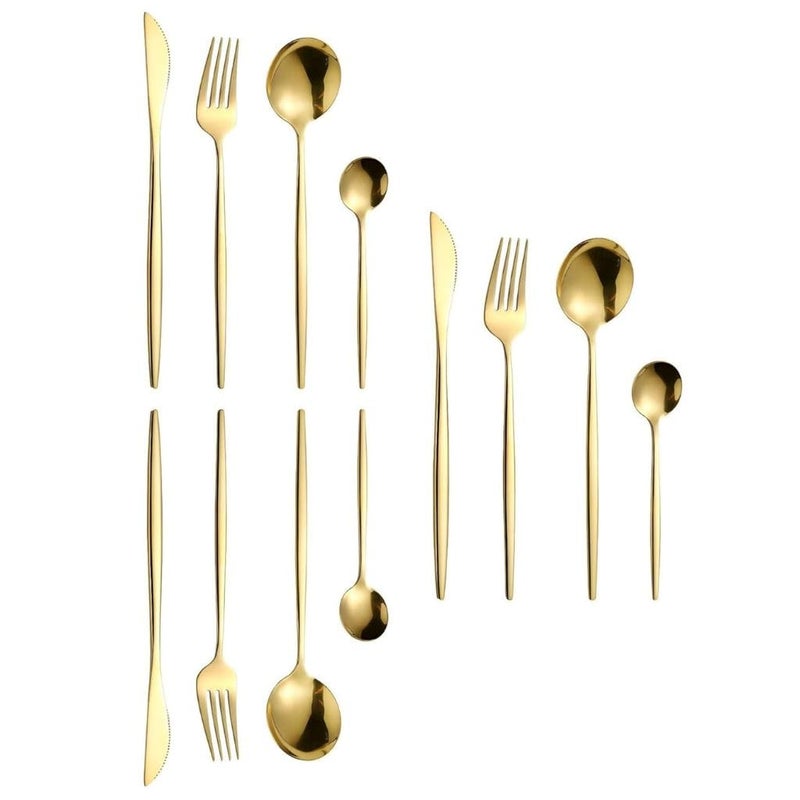 Sugalsu Silverware Set Stainless Steel Cutlery Flatware Set Kitchen Utensil Sets Tableware with Knife Spoons and Forks Set Satin Finished Polished Dishwasher Safe Set of 312Pcs Gold - Image 1