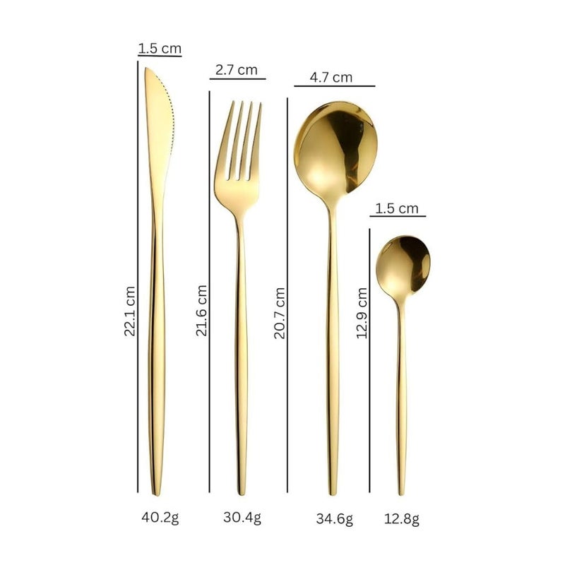 Sugalsu Silverware Set Stainless Steel Cutlery Flatware Set Kitchen Utensil Sets Tableware with Knife Spoons and Forks Set Satin Finished Polished Dishwasher Safe Set of 312Pcs Gold - Image 2