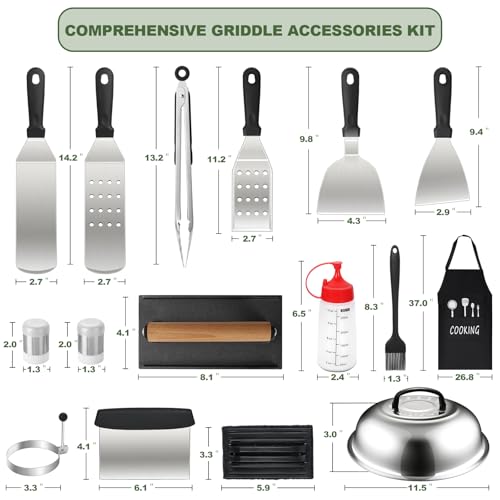 EWFEN 20PCS Griddle Accessories Kit, Flat Top Grill Accessories Set for Blackstone and Camp Chef, Grill Spatula Set with Enlarged Spatulas, Basting Cover, lron Smash Burger Press for Outdoor Barbecue - Image 2