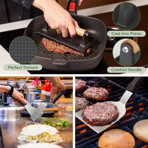 EWFEN 20PCS Griddle Accessories Kit, Flat Top Grill Accessories Set for Blackstone and Camp Chef, Grill Spatula Set with Enlarged Spatulas, Basting Cover, lron Smash Burger Press for Outdoor Barbecue - Image 3