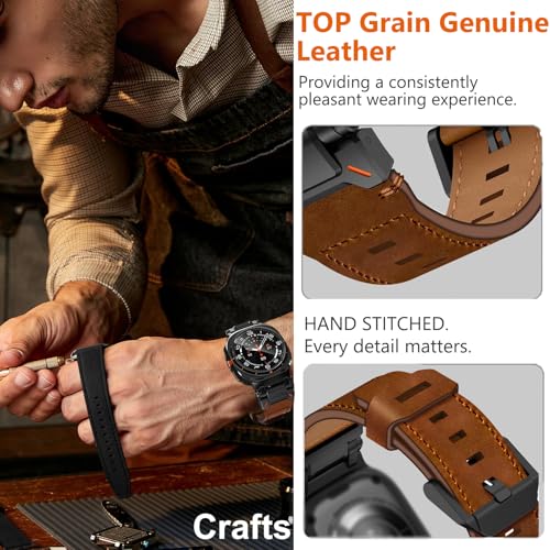 WINGLE Leather Band for Samsung Galaxy Watch Ultra Bands 47mm 2025/2024 Men Wide Rugged Top Grain Genuine Leather Strap with Metal Connector Armor Classy Casual Business Galaxy Watch Ultra Band, Brown - Image 5