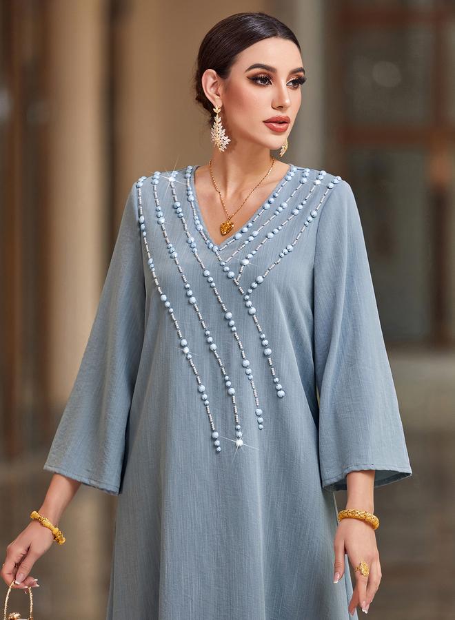 تايك تو جلابية مزينة بأكمام طويلة وياقة على شكل حرف - Image 5