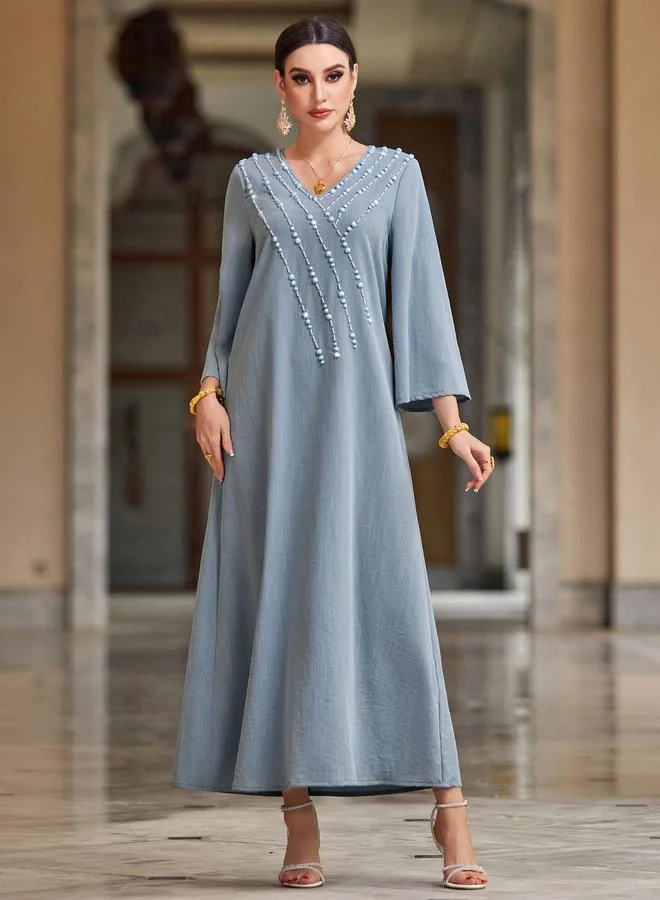 تايك تو Take Two Embellished Long Sleeve V-Neck A-Line Jalabiya