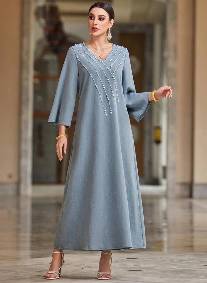 تايك تو Take Two Embellished Long Sleeve V-Neck A-Line Jalabiya