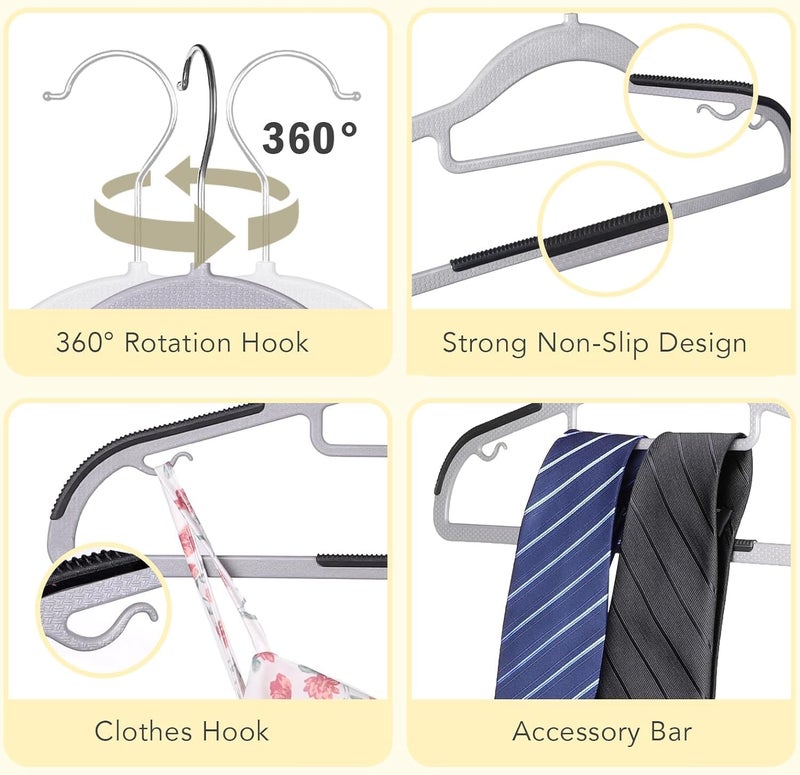 HOLLIO 20 Pcs Plastic Hangers Heavy Duty Clothes Hangers with Non-Slip Pads Space Saving 0.2" Thickness Super Lightweight Organizer Clothes Hanger for Wardrobe,Multi Purpose Use for Clothing Hanging - Image 3